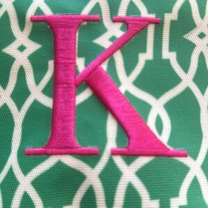 Clutch bag/ cosmetics bag/ multi use Letter “K”. Pretty green and pink.